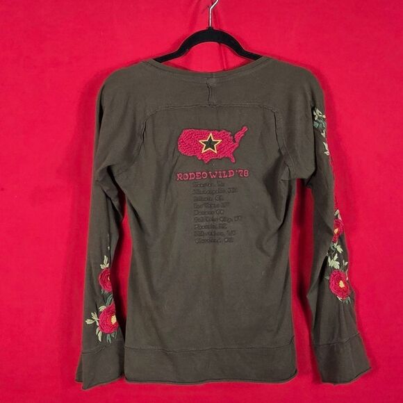 Johnny WAS Y2K Rodeo Embroidered Bell Sleeve Top Brown Womens Size Small Western - Picture 5 of 9